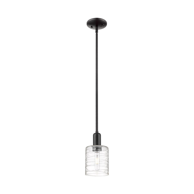 Innovations Cobbleskill 5in 1-Light Mini Pendant | Industrial Matte Black Steel and Deco Swirl Glass | Kitchen Island | 5 x 5 x | Model 716-1S-BK-G1113
