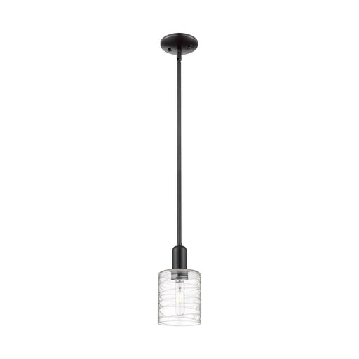 Innovations Cobbleskill 5in 1-Light Mini Pendant | Industrial Matte Black Steel and Deco Swirl Glass | Kitchen Island | 5 x 5 x | Model 716-1S-BK-G1113