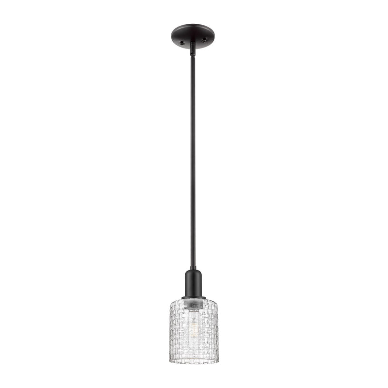 Innovations Cobbleskill 5in 1-Light Mini Pendant | Industrial Matte Black Steel and Clear Basket Weave Glass | Kitchen Island | Model 716-1S-BK-G112C-5CL