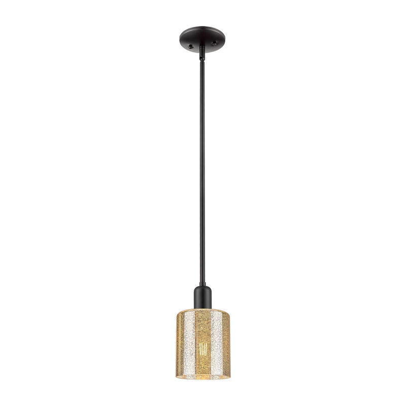 Innovations Cobbleskill 5in 1-Light Mini Pendant | Industrial Matte Black Steel and Mercury Glass | Kitchen Island & Dining Room | Model 716-1S-BK-G116