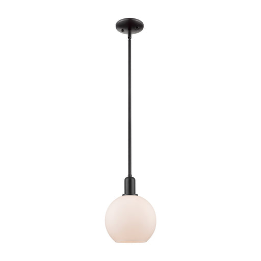 Innovations Athens 8in 1-Light Mini Pendant | Industrial Matte Black Steel and Matte White Glass | Kitchen Island & Dining Room | Model 716-1S-BK-G121-8