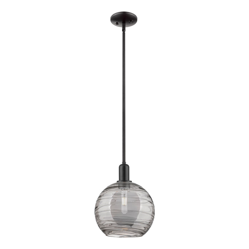 Innovations Athens Deco Swirl 10in 1-Light Mini Pendant | Industrial Matte Black Steel and Light Smoke Glass | Kitchen Island | Model 716-1S-BK-G1213-10SM