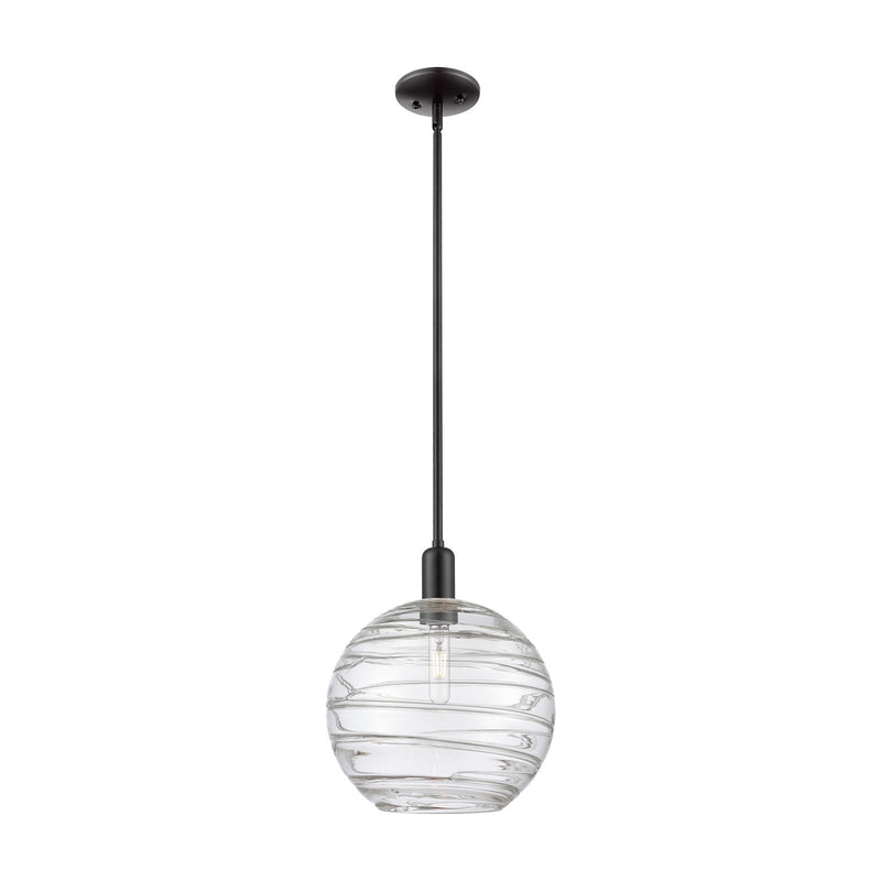 Innovations Athens Deco Swirl 12in 1-Light Mini Pendant | Industrial Matte Black Steel and Clear Glass | Kitchen Island & | Model 716-1S-BK-G1213-12CL