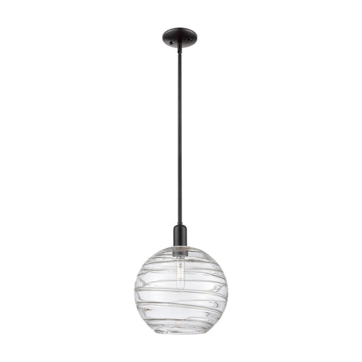 Innovations Athens Deco Swirl 12in 1-Light Mini Pendant | Industrial Matte Black Steel and Clear Glass | Kitchen Island & | Model 716-1S-BK-G1213-12CL