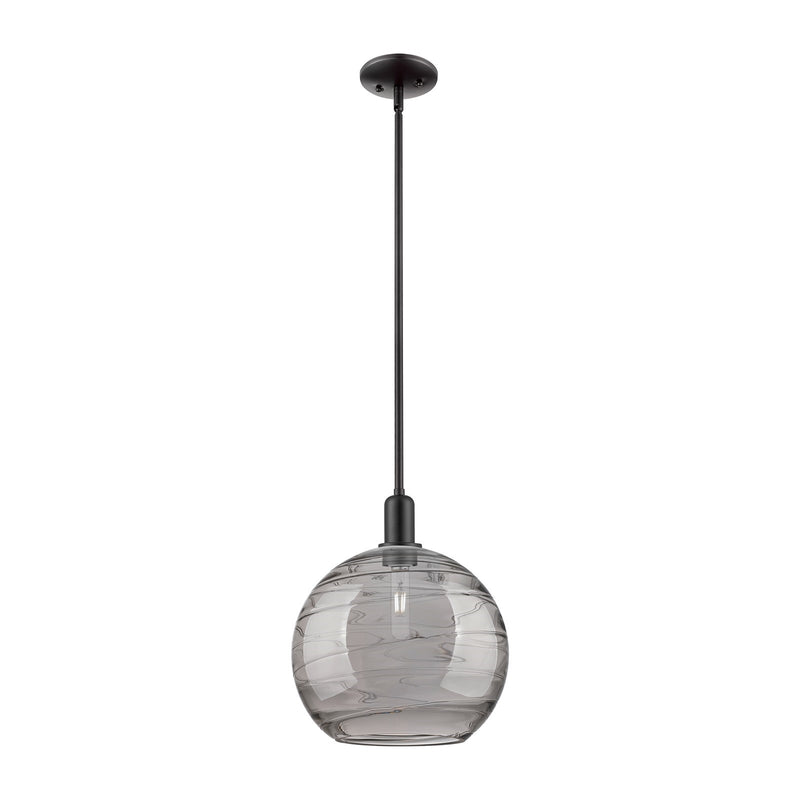 Innovations Athens Deco Swirl 12in 1-Light Mini Pendant | Industrial Matte Black Steel and Light Smoke Glass | Kitchen Island | Model 716-1S-BK-G1213-12SM