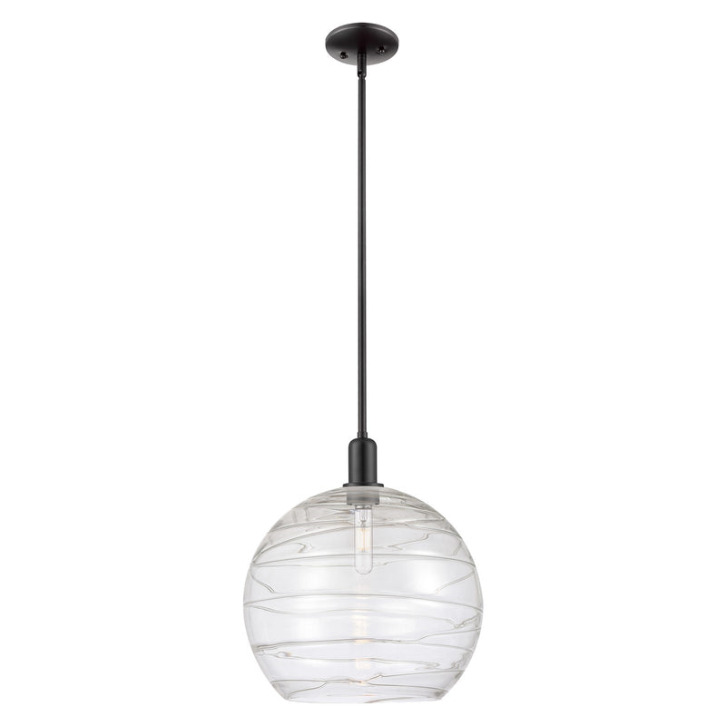 Innovations Athens Deco Swirl 14in 1-Light Mini Pendant | Industrial Matte Black Steel and Clear Deco Swirl Glass | Kitchen | Model 716-1S-BK-G1213-14CL