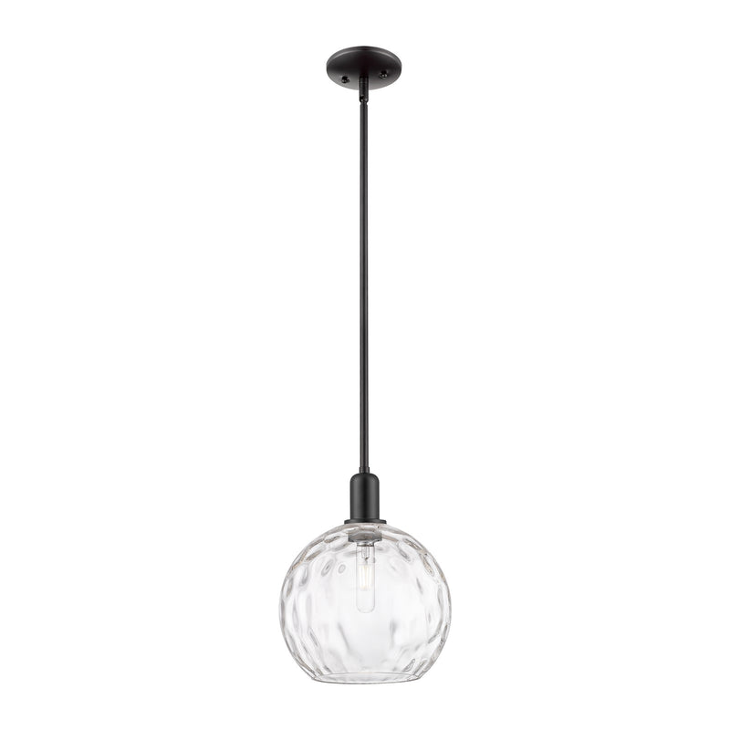 Innovations Athens Water Glass 10in 1-Light Mini Pendant | Industrial Matte Black Steel and Clear Glass | Kitchen Island & | Model 716-1S-BK-G1215-10