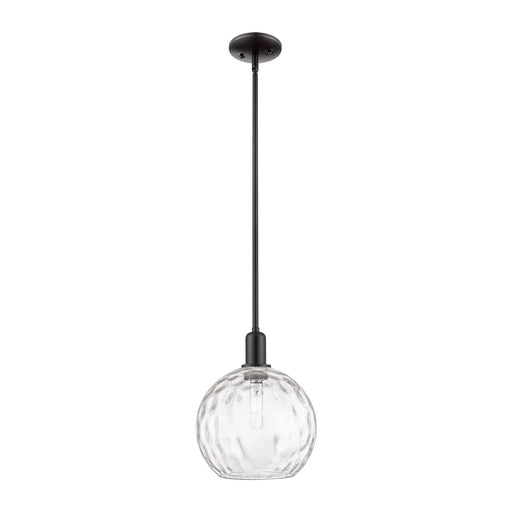 Innovations Athens Water Glass 10in 1-Light Mini Pendant | Industrial Matte Black Steel and Clear Glass | Kitchen Island & | Model 716-1S-BK-G1215-10