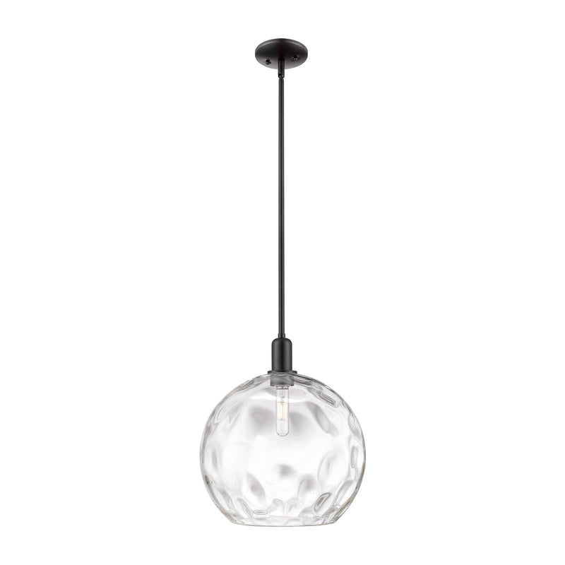 Innovations Athens Water Glass 13in 1-Light Mini Pendant | Industrial Matte Black Steel and Clear Glass | Kitchen Island & | Model 716-1S-BK-G1215-14