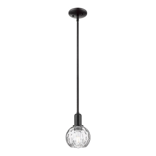 Innovations Athens Water Glass 6in 1-Light Mini Pendant | Industrial Matte Black Steel and Clear Glass | Kitchen Island & Dining | Model 716-1S-BK-G1215-6
