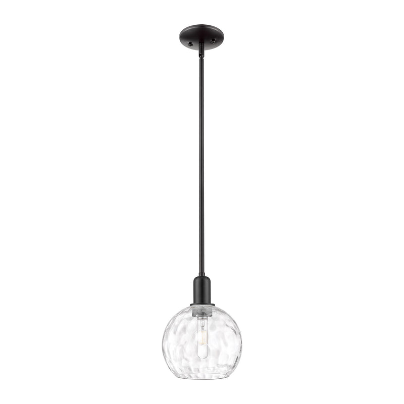 Innovations Athens Water Glass 8in 1-Light Mini Pendant | Industrial Matte Black Steel and Clear Water Glass | Kitchen Island & | Model 716-1S-BK-G1215-8