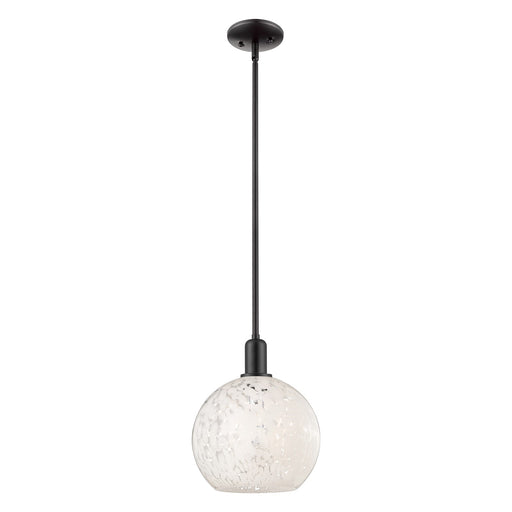 Innovations Arcadia 10in 1-Light Mini Pendant | Industrial Matte Black Steel and White Mouchette Glass | Kitchen Island & | Model 716-1S-BK-G1216-10WM