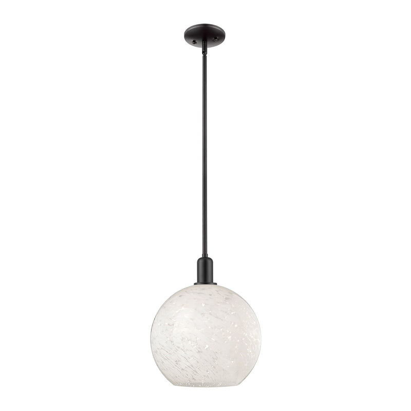 Innovations Arcadia 12in 1-Light Mini Pendant | Industrial Matte Black Steel and White Mouchette Glass | Kitchen Island & | Model 716-1S-BK-G1216-12WM