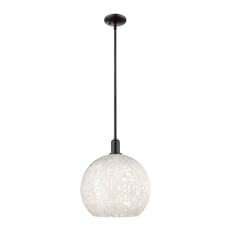 Innovations Lighting Arcadia 14in 1-Light Mini Pendant | Industrial Matte Black Steel and White Mouchette Glass | Kitchen | Model 716-1S-BK-G1216-14WM