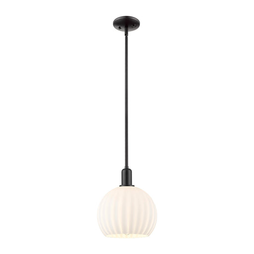 Innovations Lighting White Venetian 10in 1-Light Mini Pendant | Industrial Matte Black and White Venetian Glass | Kitchen | Model 716-1S-BK-G1217-10WV