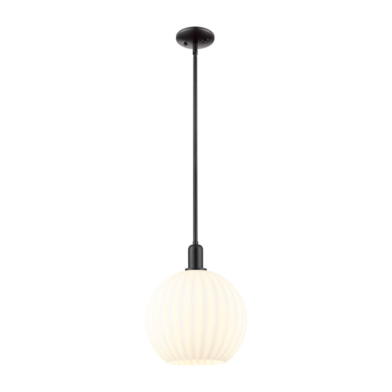 Innovations Lighting Arcadia 12in 1-Light Mini Pendant | Industrial Matte Black and White Venetian Glass | Kitchen Island & | Model 716-1S-BK-G1217-12WV