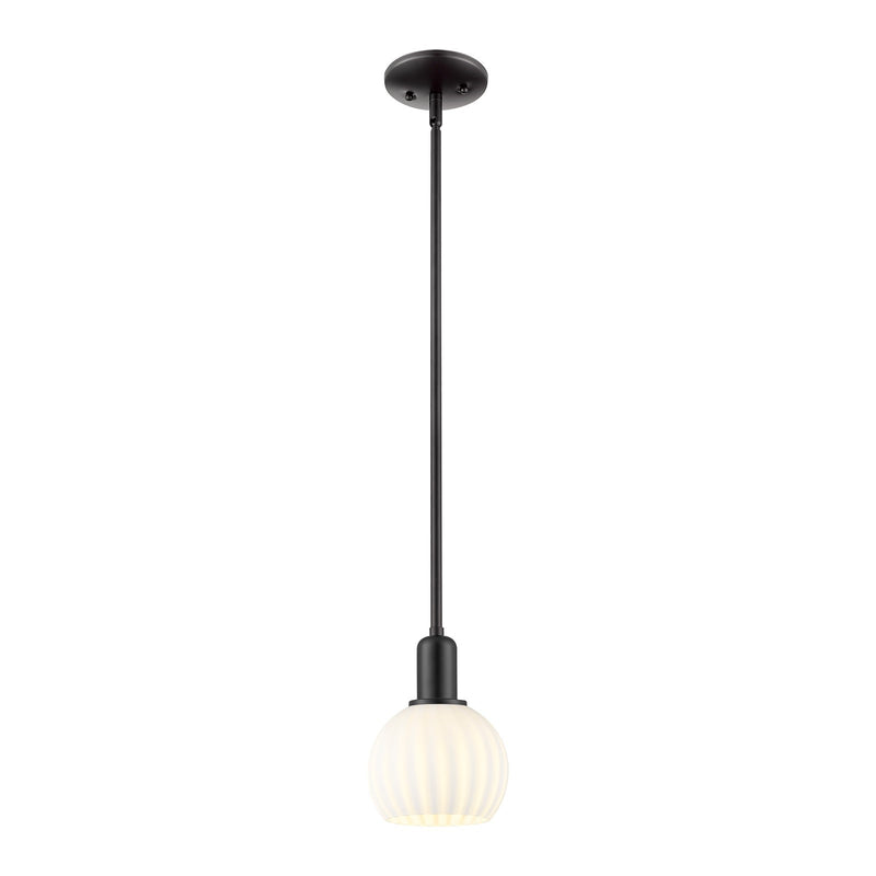Innovations Lighting Arcadia 6in 1-Light Mini Pendant | Industrial Matte Black Steel and White Venetian Glass | Kitchen Island | Model 716-1S-BK-G1217-6WV
