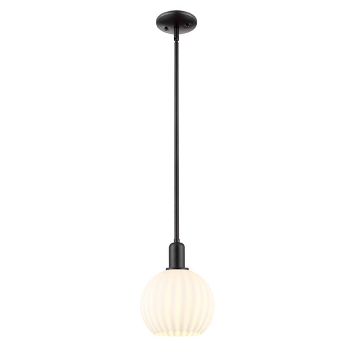 Innovations Lighting Arcadia 8in 1-Light Mini Pendant | Industrial Matte Black Steel and White Venetian Glass | Kitchen Island | Model 716-1S-BK-G1217-8WV