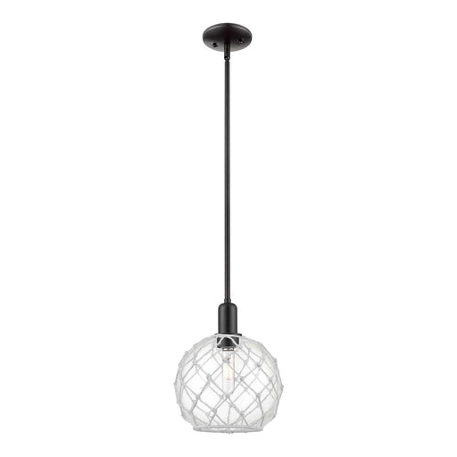 Innovations Farmhouse Rope 10in 1-Light Mini Pendant | Industrial Matte Black Steel and Clear Glass with White Rope | Kitchen | Model 716-1S-BK-G122-10RW