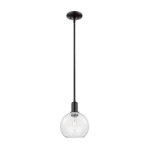 Innovations Athens 8in 1-Light Mini Pendant | Industrial Matte Black Steel and Clear Glass | Kitchen Island & Dining Room | Damp | Model 716-1S-BK-G122-8