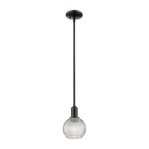 Innovations Athens 6in 1-Light Mini Pendant | Industrial Matte Black Steel and Clear Basket Weave Glass | Kitchen Island & | Model 716-1S-BK-G122C-6CL