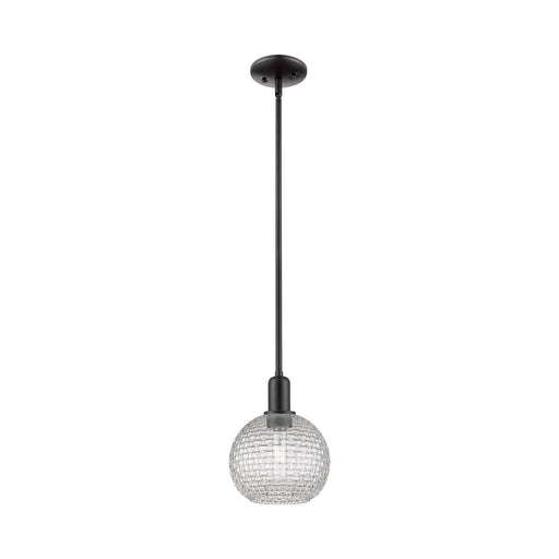 Innovations Athens 8in 1-Light Mini Pendant | Industrial Matte Black Steel and Clear Basket Weave Glass | Kitchen Island & | Model 716-1S-BK-G122C-8CL
