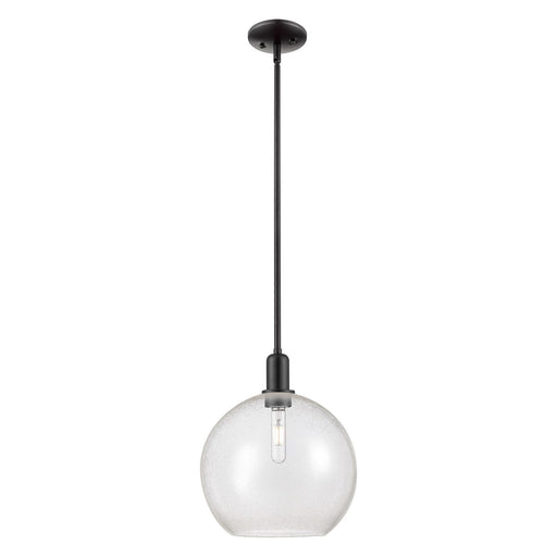 Innovations Athens 12in 1-Light Mini Pendant | Industrial Matte Black Steel and Seedy Glass | Kitchen Island & Dining Room | Model 716-1S-BK-G124-12