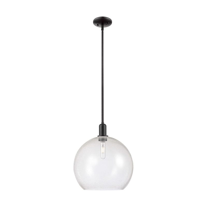 Innovations Athens 14in 1-Light Mini Pendant | Industrial Matte Black Steel and Seedy Glass | Kitchen Island & Dining Room | Model 716-1S-BK-G124-14