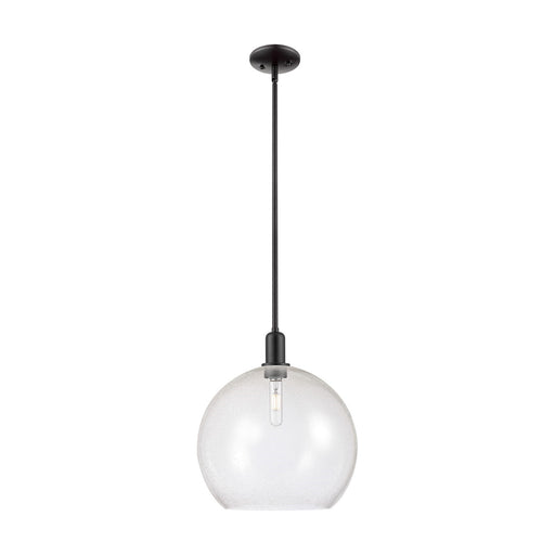 Innovations Athens 14in 1-Light Mini Pendant | Industrial Matte Black Steel and Seedy Glass | Kitchen Island & Dining Room | Model 716-1S-BK-G124-14