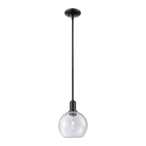 Innovations Athens 8in 1-Light Mini Pendant | Industrial Matte Black Steel and Seedy Glass | Kitchen Island & Dining Room | 8 x 8 | Model 716-1S-BK-G124-8