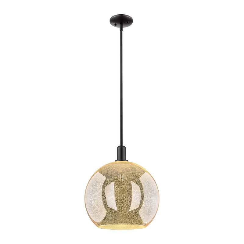 Innovations Athens 14in 1-Light Mini Pendant | Industrial Matte Black Steel and Mercury Glass | Kitchen Island & Dining Room | Model 716-1S-BK-G128-14