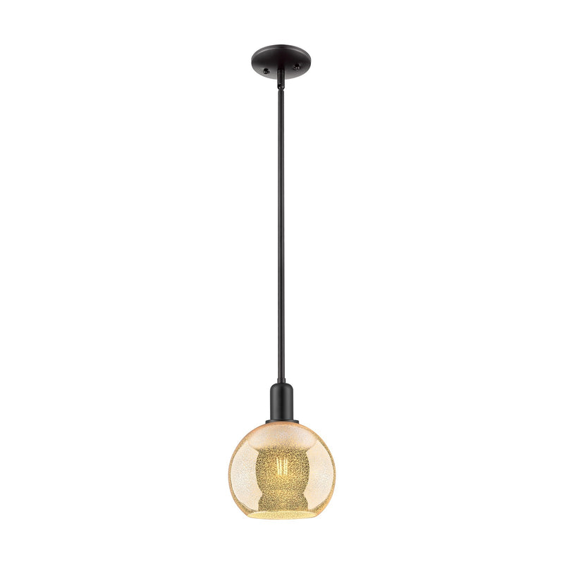 Innovations Athens 8in 1-Light Mini Pendant | Industrial Matte Black Steel and Mercury Glass | Kitchen Island | 8 x 8 x 10.62 in | Model 716-1S-BK-G128-8