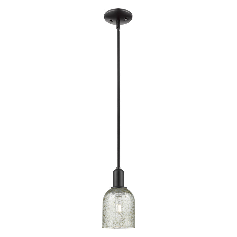 Innovations Caledonia 5in 1-Light Mini Pendant | Industrial Matte Black Steel and Mica Glass | Kitchen Island & Dining Room | 5 x 5 | Model 716-1S-BK-G259