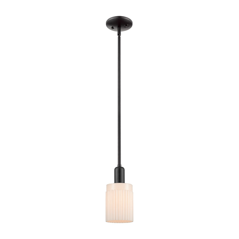 Innovations Hadley 1-Light Mini Pendant | Industrial Matte Black Steel and Matte White Ribbed Glass | Kitchen Island & Dining Room | Model 716-1S-BK-G341