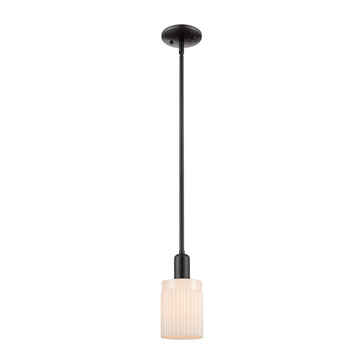 Innovations Hadley 1-Light Mini Pendant | Industrial Matte Black Steel and Matte White Ribbed Glass | Kitchen Island & Dining Room | Model 716-1S-BK-G341