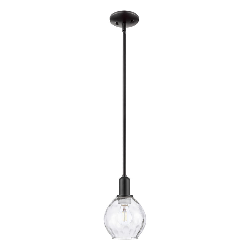Innovations Waverly 6in 1-Light Mini Pendant | Industrial Matte Black Steel and Clear Water Glass | Kitchen Island & Dining Room | Model 716-1S-BK-G362