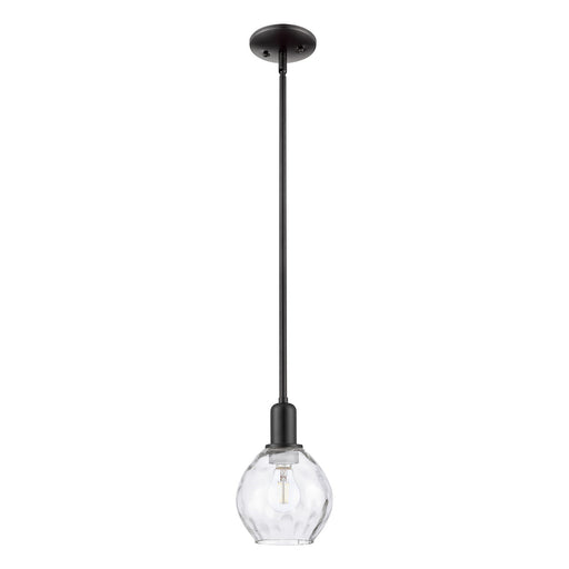 Innovations Waverly 6in 1-Light Mini Pendant | Industrial Matte Black Steel and Clear Water Glass | Kitchen Island & Dining Room | Model 716-1S-BK-G362