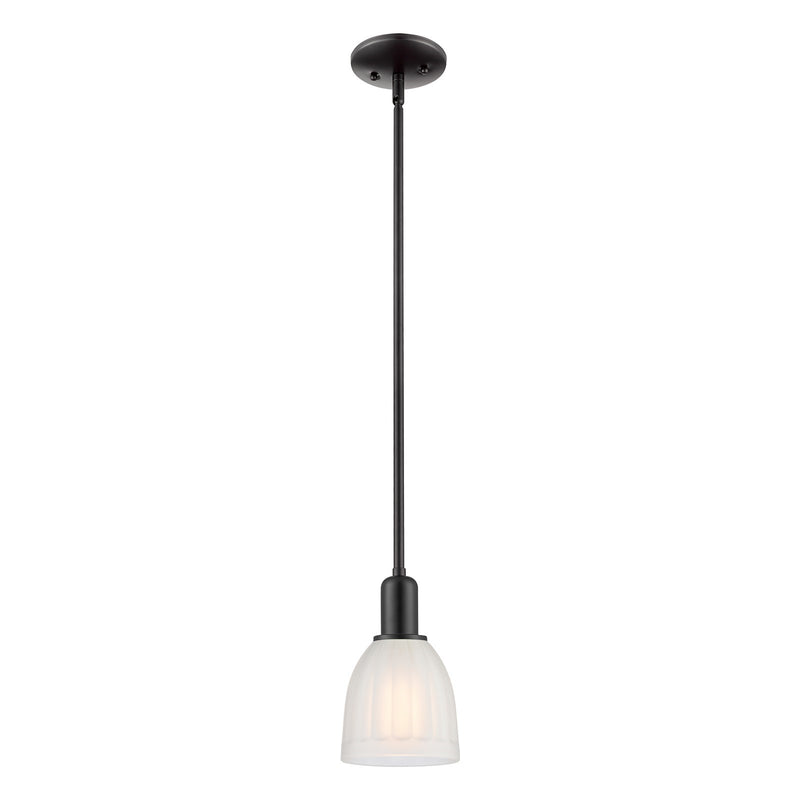 Innovations Brookfield 6in 1-Light Mini Pendant | Industrial Matte Black Steel and White Ribbed Glass | Kitchen Island & Dining | Model 716-1S-BK-G441