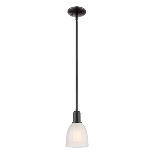 Innovations Brookfield 6in 1-Light Mini Pendant | Industrial Matte Black Steel and White Ribbed Glass | Kitchen Island & Dining | Model 716-1S-BK-G441
