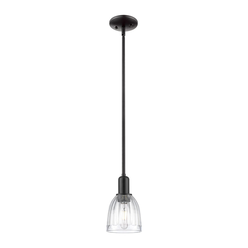 Innovations Brookfield 6in 1-Light Mini Pendant | Industrial Matte Black Steel and Clear Ribbed Glass | Kitchen Island & Dining | Model 716-1S-BK-G442
