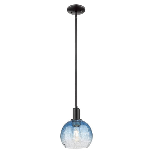 Innovations Brookhaven Globe 8" Stem Mini Pendant, BK/Blue - 716-1S-BK-G483-8SB