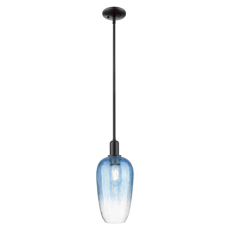 Innovations Brookhaven Flute 7" Stem Mini Pendant, BK/Blue