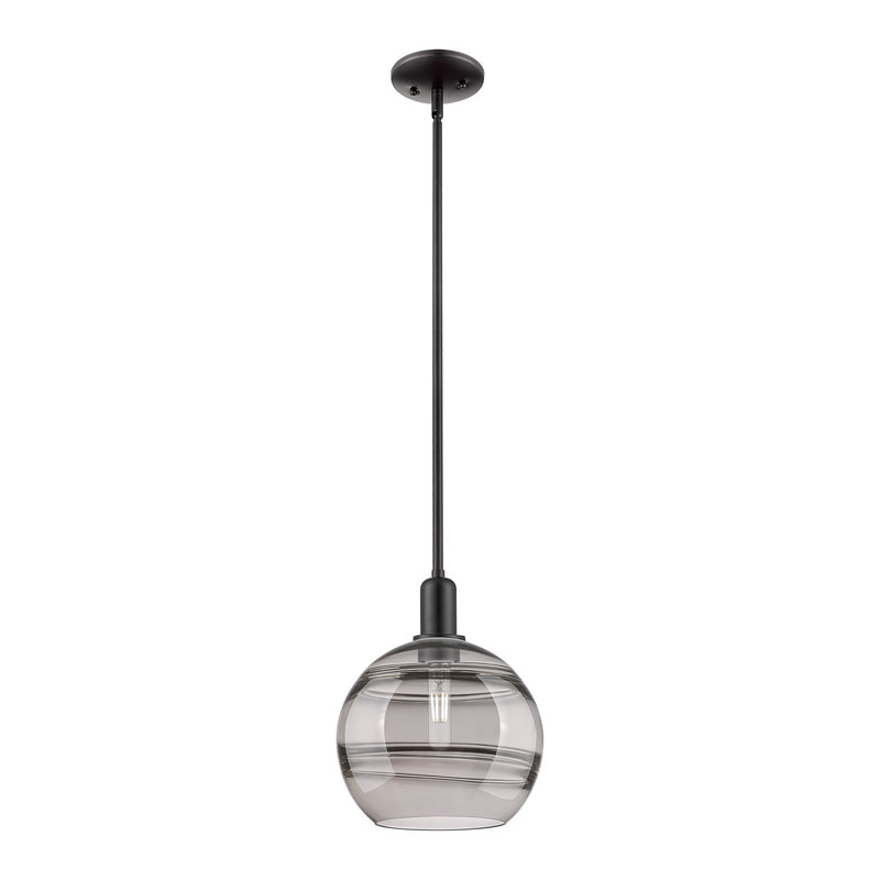 Innovations Rochester 10in 1-Light Mini Pendant | Industrial Matte Black Steel and Light Smoke Glass | Kitchen Island | 10 x | Model 716-1S-BK-G556-10SM