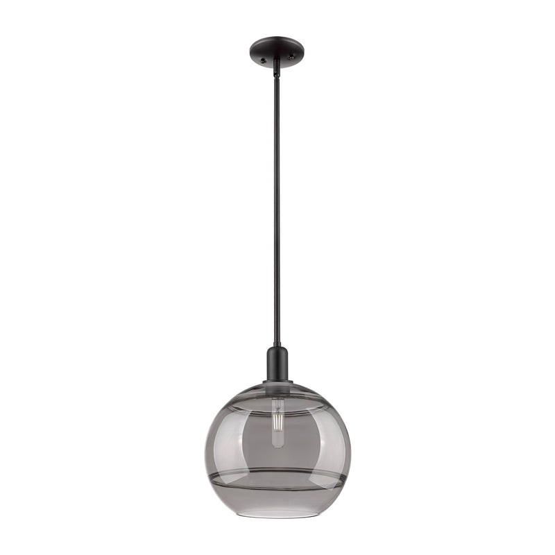 Innovations Rochester 12in 1-Light Mini Pendant | Industrial Matte Black Steel and Light Smoke Glass | Kitchen Island & Dining | Model 716-1S-BK-G556-12SM
