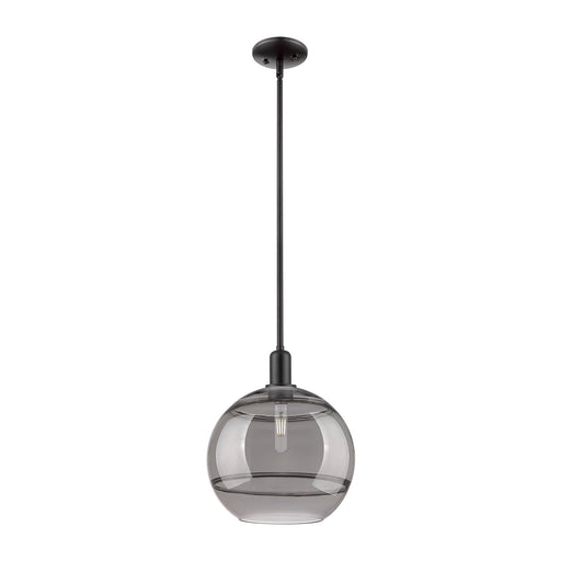 Innovations Rochester 12in 1-Light Mini Pendant | Industrial Matte Black Steel and Light Smoke Glass | Kitchen Island & Dining | Model 716-1S-BK-G556-12SM