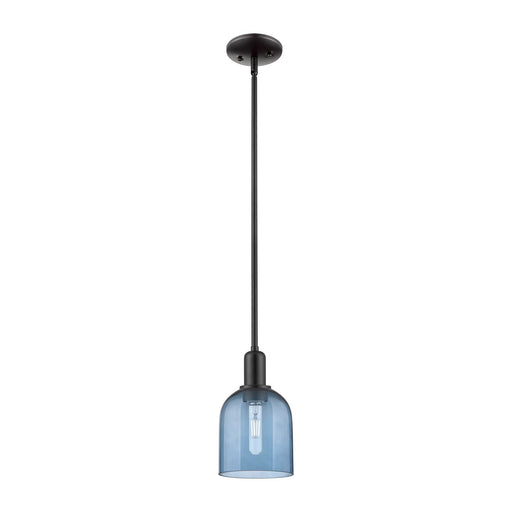 Innovations Bella 6in 1-Light Mini Pendant | Industrial Matte Black Steel and Blue Glass | Kitchen Island & Dining Room | 5.5 x | Model 716-1S-BK-G558-6BL