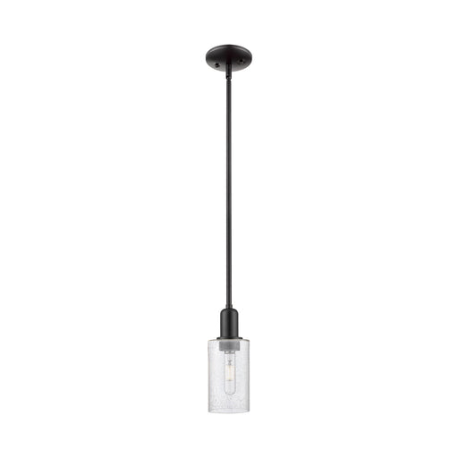 Innovations Clymer 4in 1-Light Mini Pendant | Industrial Matte Black Steel and Seedy Glass | Kitchen Island | 3.88 x 3.88 x 9.5 in | Model 716-1S-BK-G804