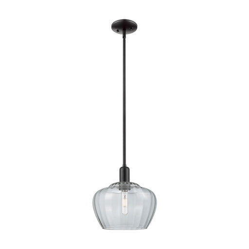 Innovations Fenton 11in 1-Light Mini Pendant | Industrial Matte Black Steel and Clear Ribbed Glass | Kitchen Island & Dining Room | Model 716-1S-BK-G92-L