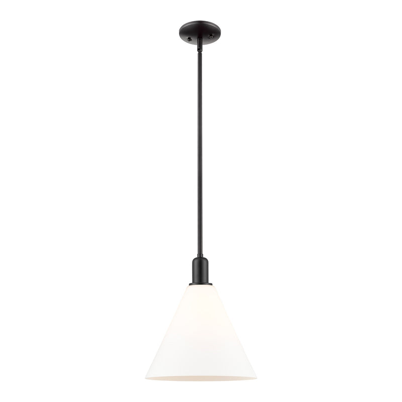 Innovations Berkshire Glass 12in 1-Light Mini Pendant | Industrial Matte Black Steel and Matte White Glass | Kitchen Island & | Model 716-1S-BK-GBC-121