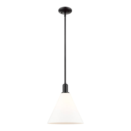 Innovations Berkshire Glass 12in 1-Light Mini Pendant | Industrial Matte Black Steel and Matte White Glass | Kitchen Island & | Model 716-1S-BK-GBC-121